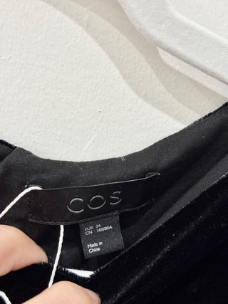 COS Long Sleeve Round Neck Velvet Mini Dress with Pockets Black Women's 34 / 2