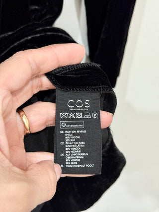 COS Long Sleeve Round Neck Velvet Mini Dress with Pockets Black Women's 34 / 2