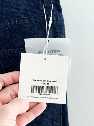 Same the barrel jean featuring high-rise waist, classic five-pocket styling, 25
