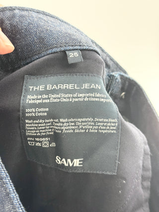 Same the barrel jean featuring high-rise waist, classic five-pocket styling, 25