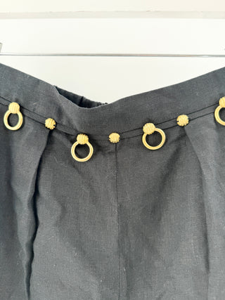 Vix Tay detail shorts crafted from lightweight linen blend, features high-rise waist with gold-tone ring and knot detailing along waistband, S