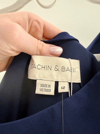 NWT Sachin & Babi Miranda One-Shoulder Bow Crepe Bodycon Midi Dress Blue Size 12