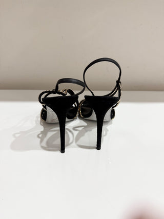 Rene Caovilla Swarovski Crystal Asymmetric Satin Slingback Heels Black EU 40.5