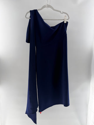 NWT Sachin & Babi Miranda One-Shoulder Bow Crepe Bodycon Midi Dress Blue Size 12