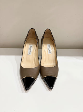 Jimmy Choo Tricolor Patent and Leather Pointed Toe Pumps Brown Women's EU 42