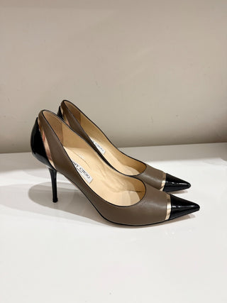 Jimmy Choo Tricolor Patent and Leather Pointed Toe Pumps Brown Women's EU 42