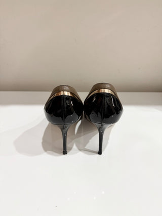 Jimmy Choo Tricolor Patent and Leather Pointed Toe Pumps Brown Women's EU 42