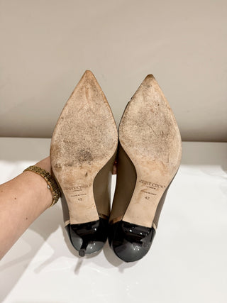 Jimmy Choo Tricolor Patent and Leather Pointed Toe Pumps Brown Women's EU 42