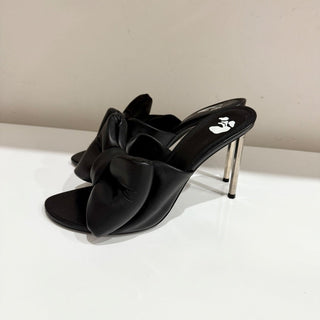 NWOT Off-White Allen Bow Black Leather Mules w/ Metallic Stiletto Heel Womens 40