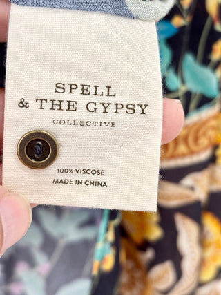 Spell & the gypsy black floral boho top, XS