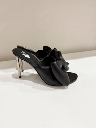 NWOT Off-White Allen Bow Black Leather Mules w/ Metallic Stiletto Heel Womens 40