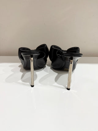 NWOT Off-White Allen Bow Black Leather Mules w/ Metallic Stiletto Heel Womens 40