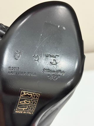 NWOT Off-White Allen Bow Black Leather Mules w/ Metallic Stiletto Heel Womens 40