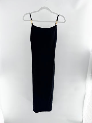 Vix Lilian cover up midi dress, featuring fitted silhouette and signature gold-tone hardware accents at shoulder straps, S