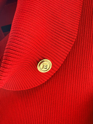 Balmain Red Sleeveless Ribbed Knit Dress