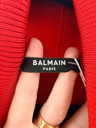 Balmain Red Sleeveless Ribbed Knit Dress