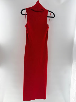 Balmain Red Sleeveless Ribbed Knit Dress