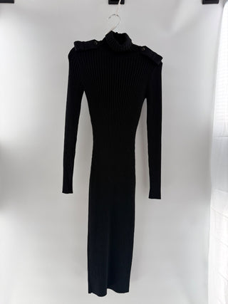 Wolford Ribbed Wool Flared Turtleneck Maxi Dress, M