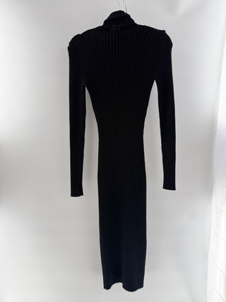Wolford Ribbed Wool Flared Turtleneck Maxi Dress, M