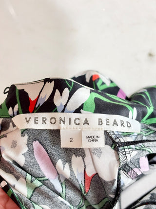 Veronica Beard black floral ruffle sleeve top cotton, 2