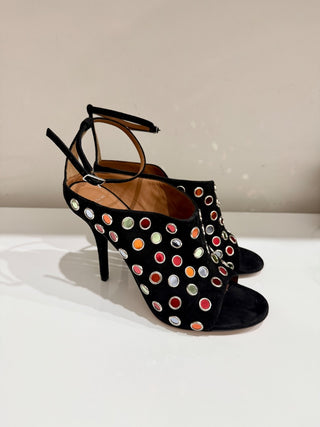 Givenchy Suede & Colorful Mirror Embellishment Mules Heels Black Women's EU 40