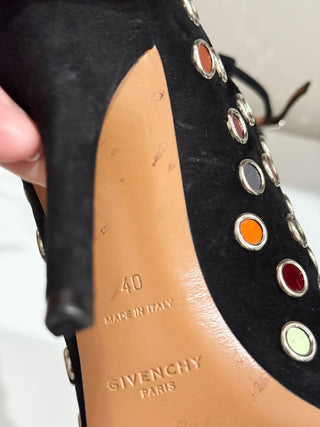 Givenchy Suede & Colorful Mirror Embellishment Mules Heels Black Women's EU 40