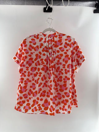 Diane von Furstenberg 100% Cotton Animal Print Pleated Blouse Orange White Small