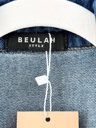 Beulah Puff Sleeve Button Front Belted Denim Midi Dress Medium Blue Women's Small