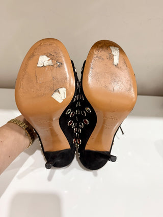 Givenchy Suede & Colorful Mirror Embellishment Mules Heels Black Women's EU 40