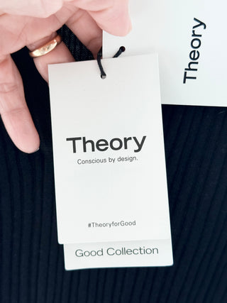 Theory slim rib polo sweater featuring fine rib-knit construction, collared neckline with a partial button placket, S