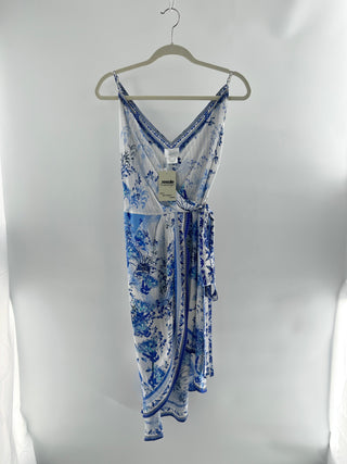 Camilla 100%^ silk sleeveless wrap midi dress, S