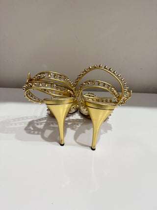 Charlotte Olympia Gold Studded PVC & Leather Soho Peep Toe Sandals Women's EU 42