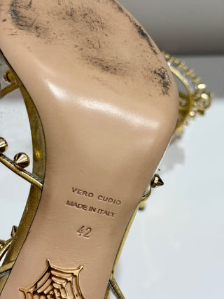 Charlotte Olympia Gold Studded PVC & Leather Soho Peep Toe Sandals Women's EU 42