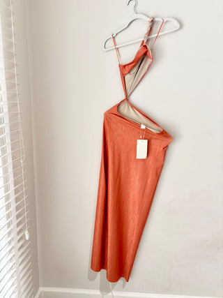 NWT Baobab Luana Lurex Cut Out One-Shoulder Maxi Dress Durazno Women's Size XS