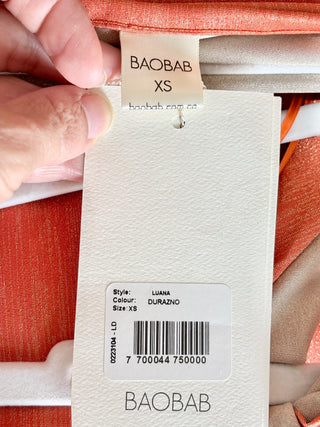 NWT Baobab Luana Lurex Cut Out One-Shoulder Maxi Dress Durazno Women's Size XS