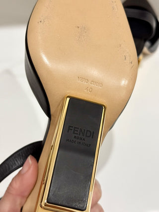 NWOT Fendi First 95 Leather Pointed Toe Slingback Pumps Black/Gold Women's EU 40