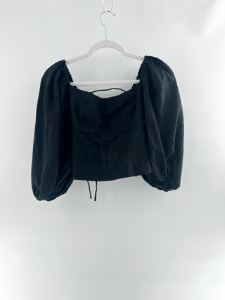 LPA linen crop top with puff sleeves, S