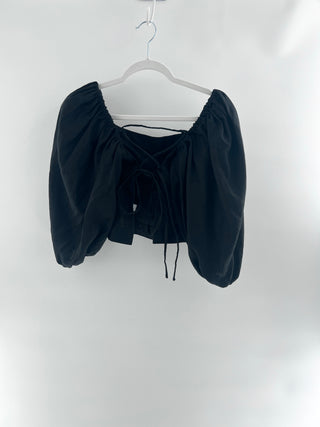 LPA linen crop top with puff sleeves, S