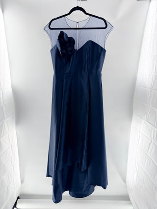 NWT Sachin & Babi Blakely Tulle Cap Sleeve Hi-Low Formal Dress Navy Women's 12