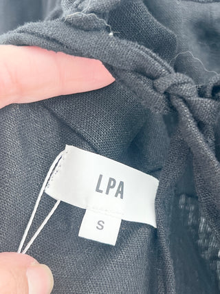 LPA linen crop top with puff sleeves, S