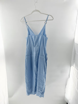 Reiss Kay Linen Sleeveless Plunging V-Neck Ruched Midi Dress Blue Women's US 4