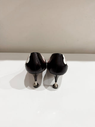 Prada Orchidea Nappa Leather Flower Fiori 85mm Pointed Toe Pump Black EU 40.5