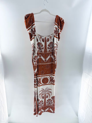 Johanna Ortiz Jersey Tropical Print Cap Sleeve Midi Dress Orange Cream Women's 4