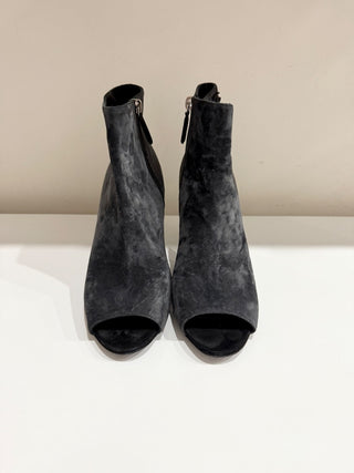 Chanel Interlocking CC Logo Suede Ankle Booties Gray/Black Women's Size EU 41