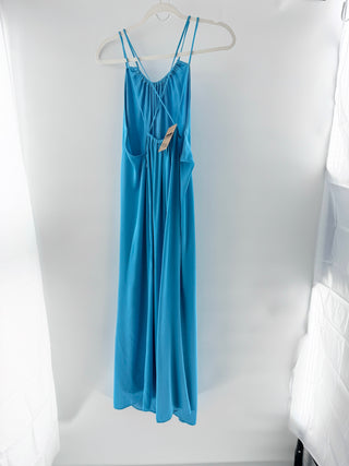 Reiss Tallie Satin Sleeveless Gathered Halterneck Maxi Dress Blue Womens Size 10