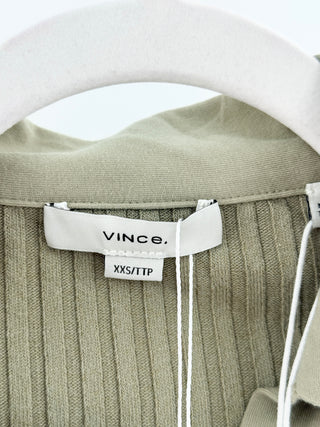 Vince short-sleeve sweater knit from soft ribbed fabric featuring relaxed polo collar and open V-neckline, XXS