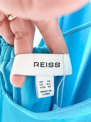 Reiss Tallie Satin Sleeveless Gathered Halterneck Maxi Dress Blue Womens Size 10