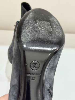 Chanel Interlocking CC Logo Suede Ankle Booties Gray/Black Women's Size EU 41