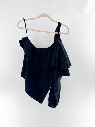 Veronica Beard asymmetrical cotton ruffle one shoulder top, 6