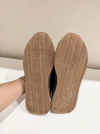 Tory Burch Daisy Slip On Espadrille Leather and Coated Canvas Navy Tea Rose 8.5